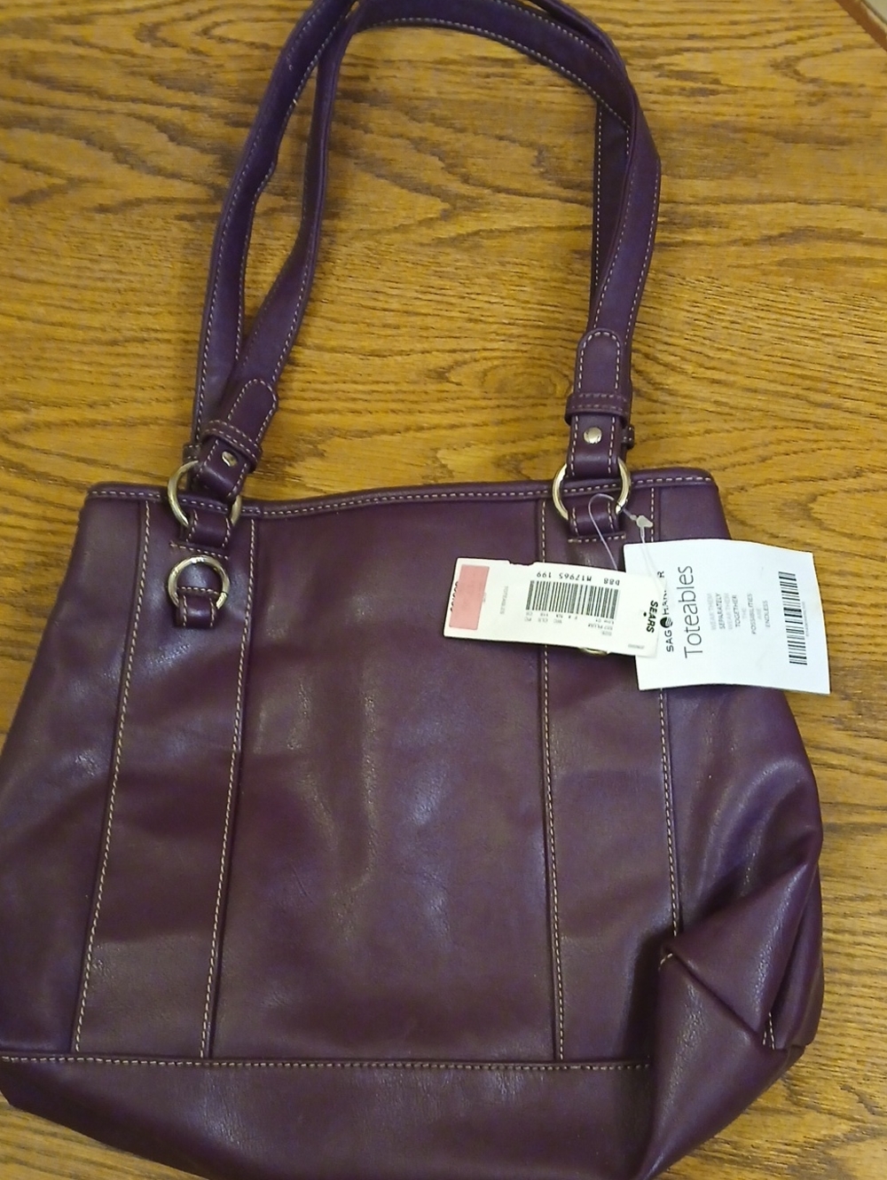 Sag Harbor Purple Leather Tote Bag with Double Straps